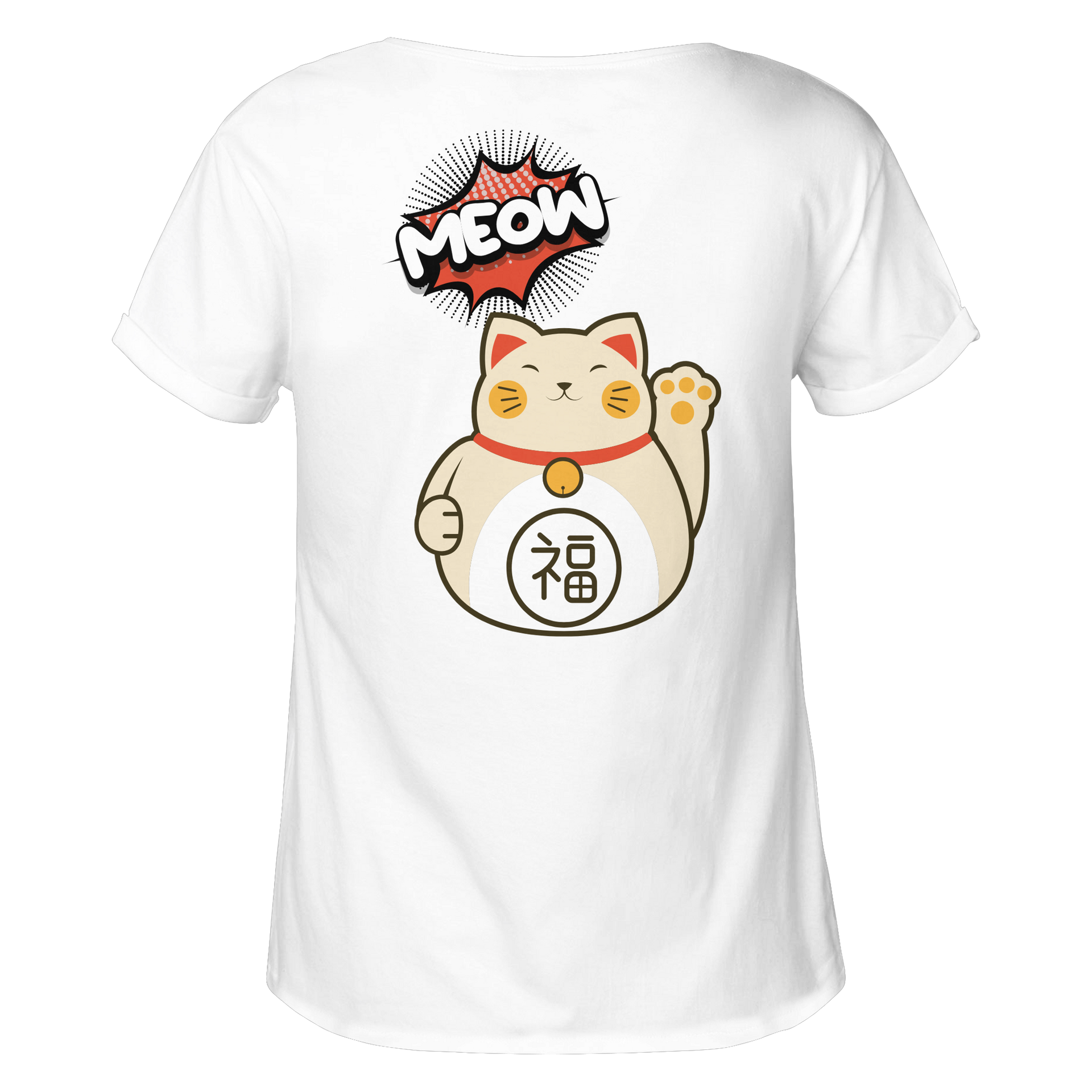 MEOW - Lucky Cat - Womens Roll-Up T-Shirt