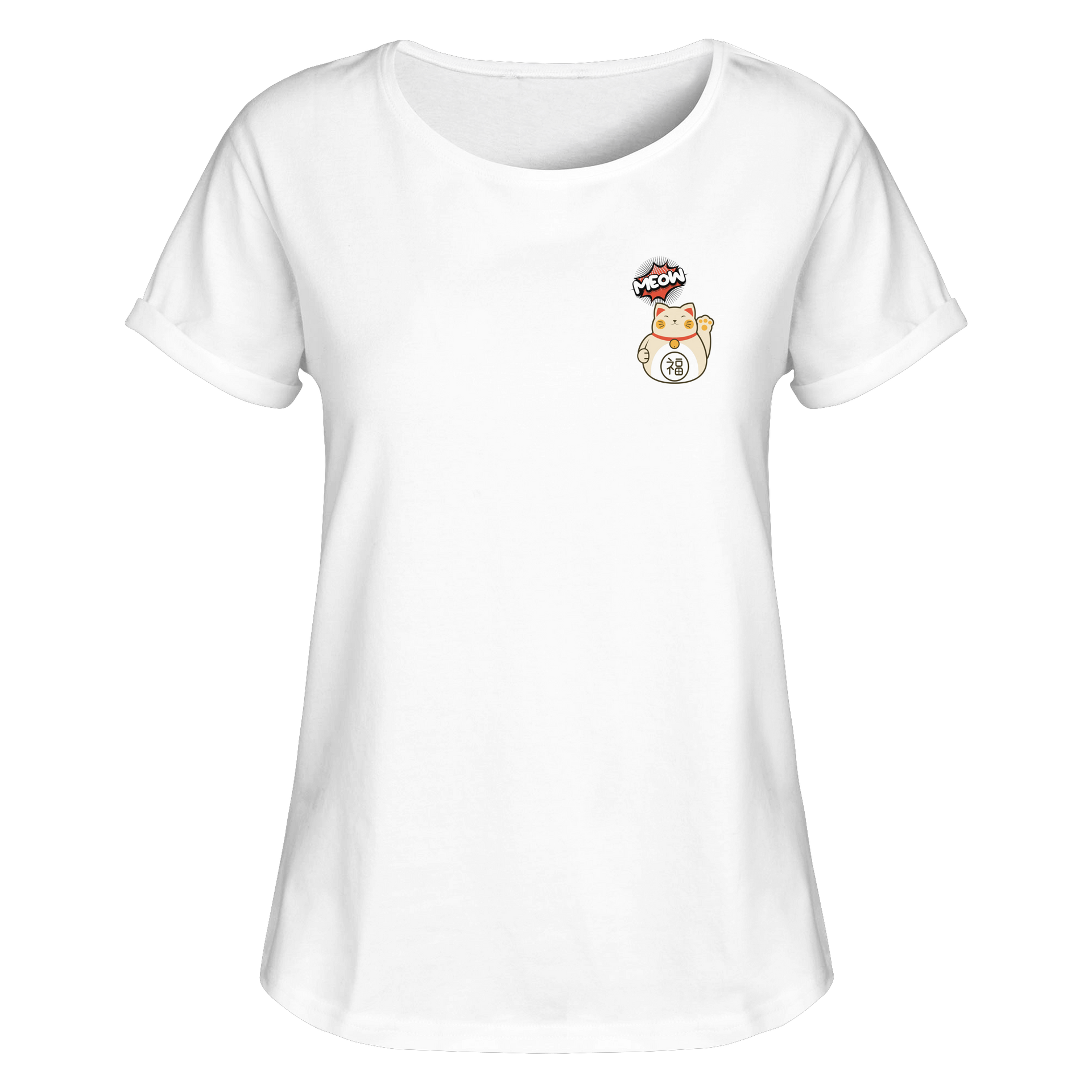 MEOW - Lucky Cat - Womens Roll-Up T-Shirt